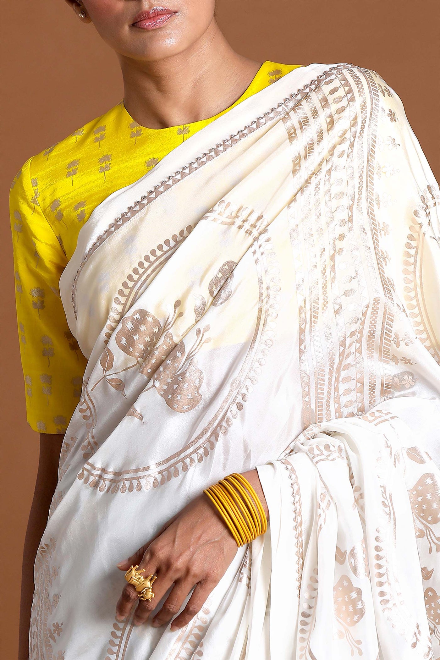 masaba Ivory Circular Moon Flower Saree yellow grey festive indian designer wear online shopping melange singapore