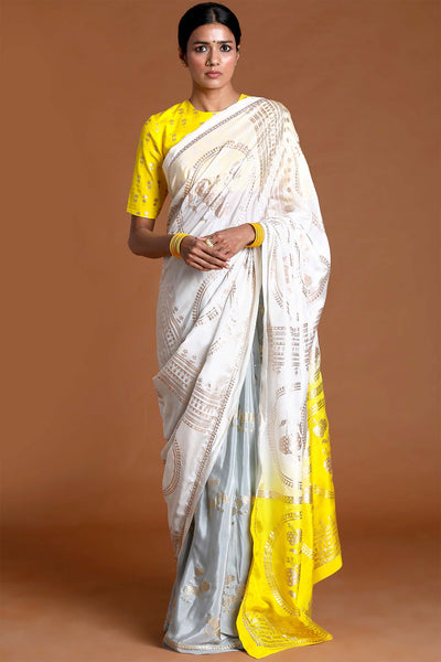 masaba Ivory Circular Moon Flower Saree yellow grey festive indian designer wear online shopping melange singapore