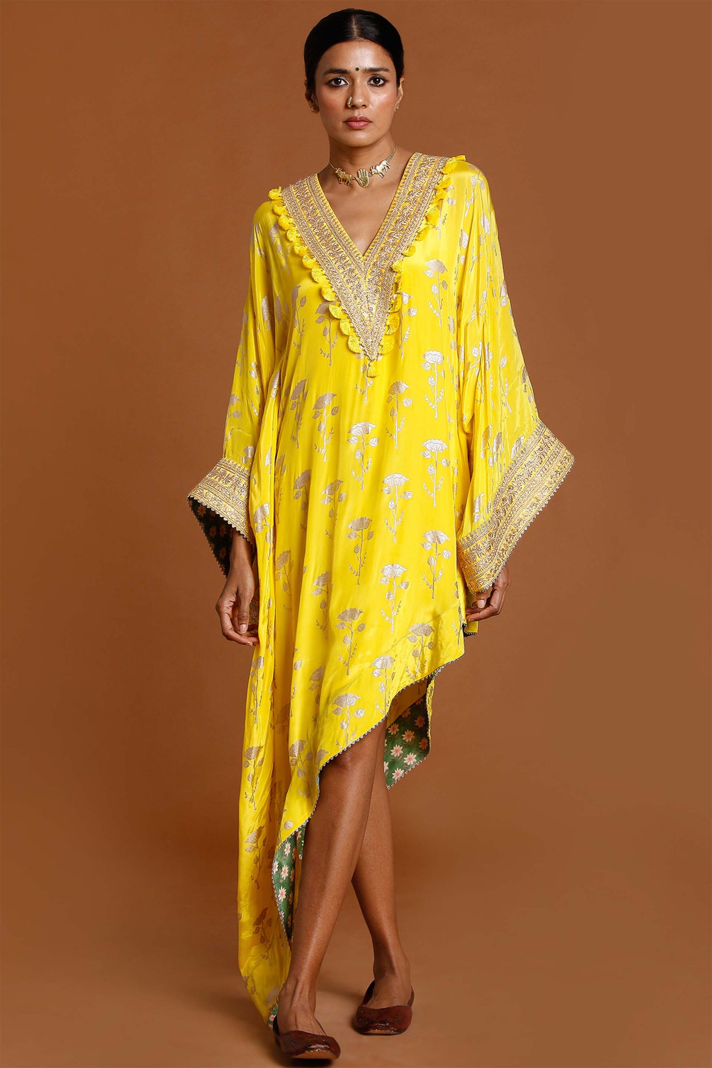 Masaba Lemon Yellow Periwinkle Kaftan festive fusion indian designer wear online shopping melange singapore