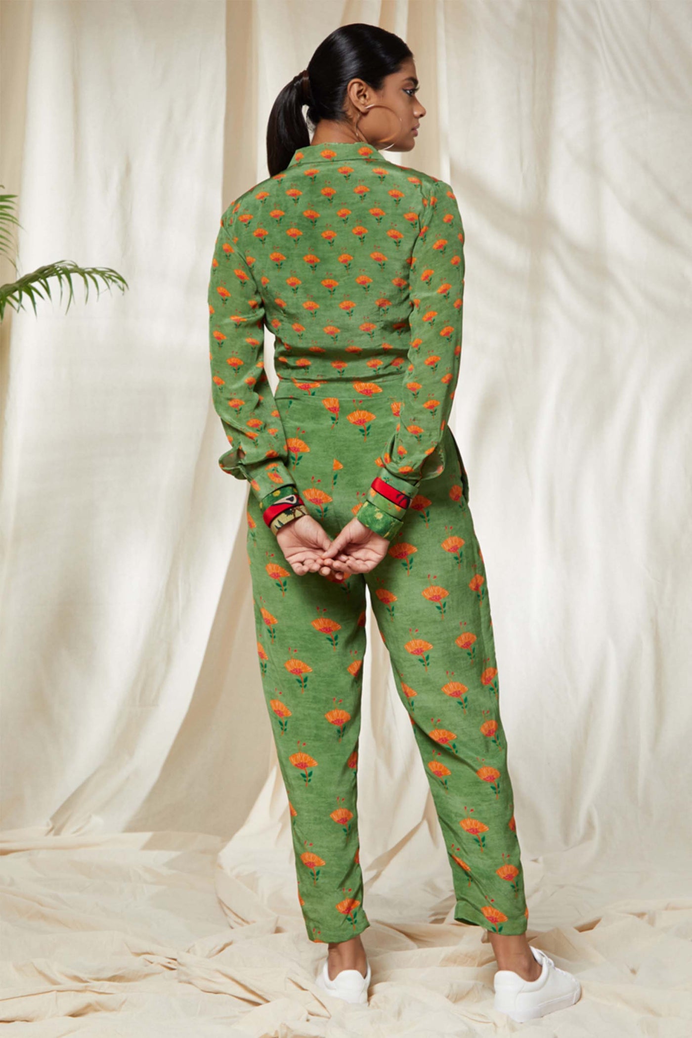 Masaba Mint Green Fan Flower Crop Knot Shirt Set loungewear indian designer wear online shopping melange singapore