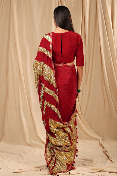 Masaba Maroon Vintage Fiona Gota Saree festive indian designer wear online shopping melange singapore