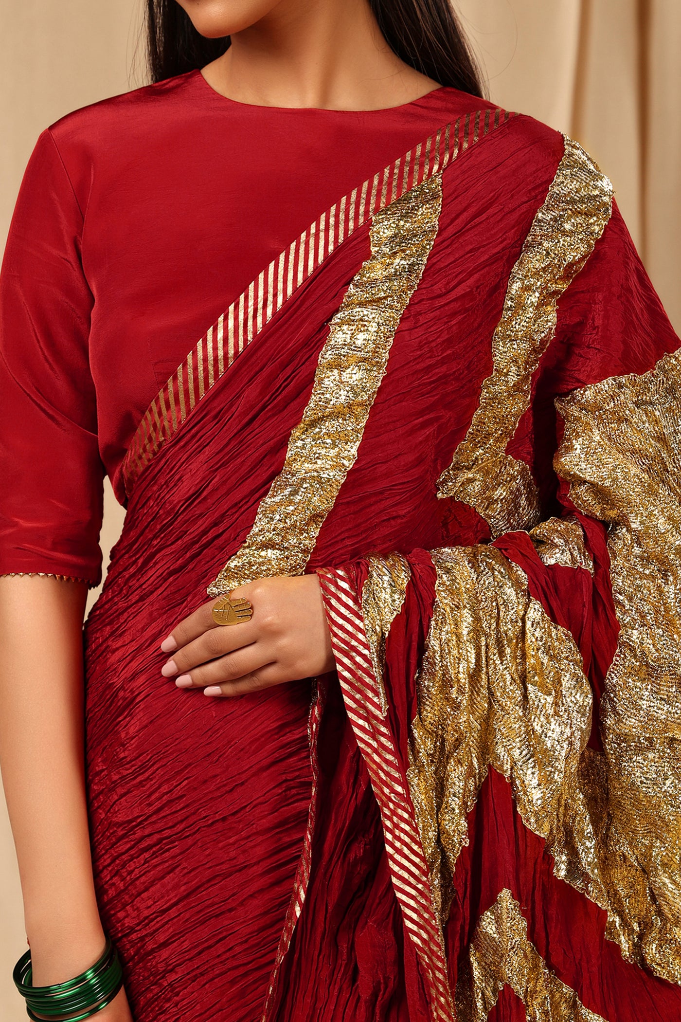 Masaba Maroon Vintage Fiona Gota Saree festive indian designer wear online shopping melange singapore