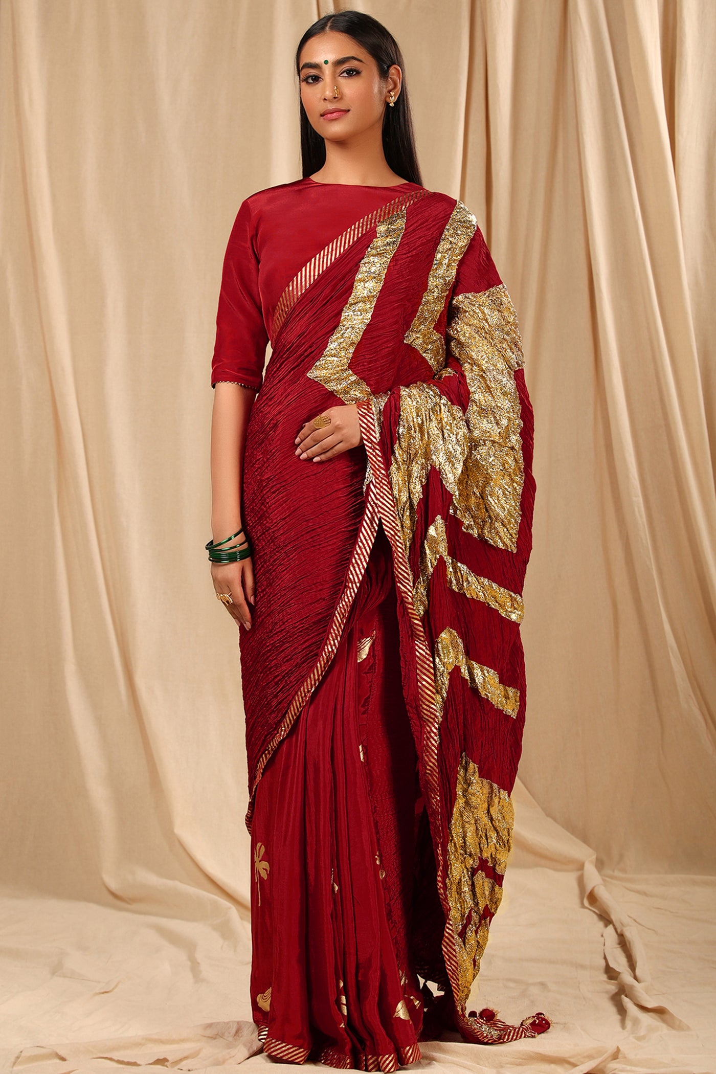 Masaba Maroon Vintage Fiona Gota Saree festive indian designer wear online shopping melange singapore