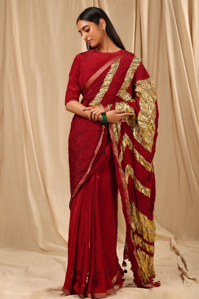 Masaba Maroon Vintage Fiona Gota Saree festive indian designer wear online shopping melange singapore