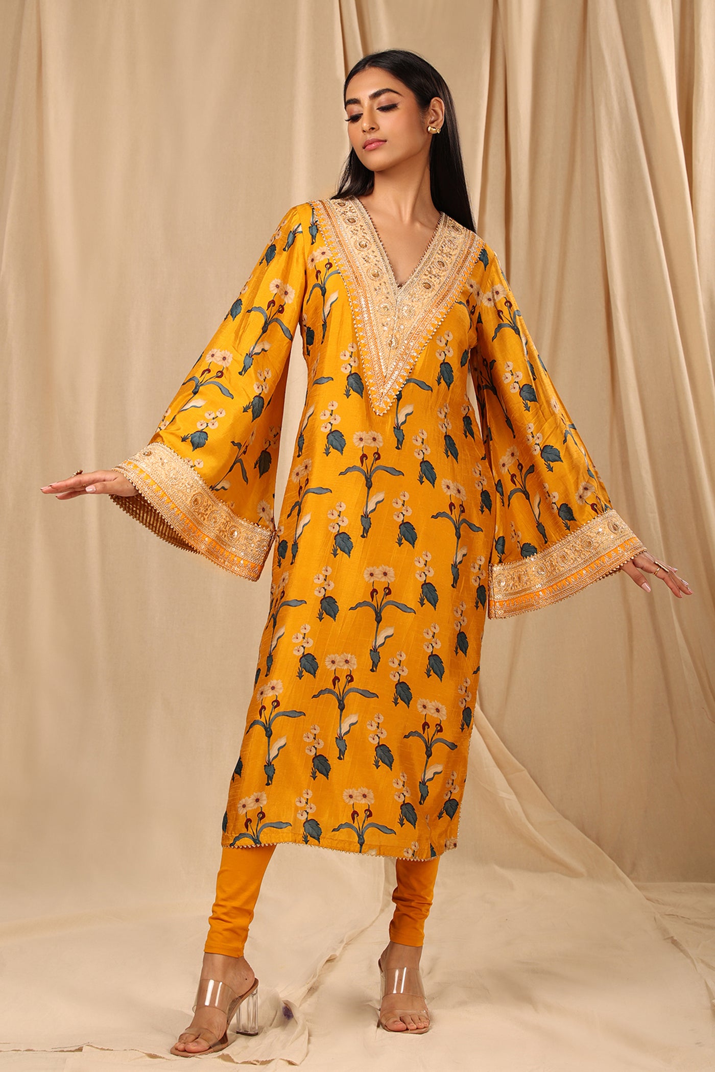 masaba Mustard Spring Blossom Kurta festive indian designer wear online shopping melange singapore