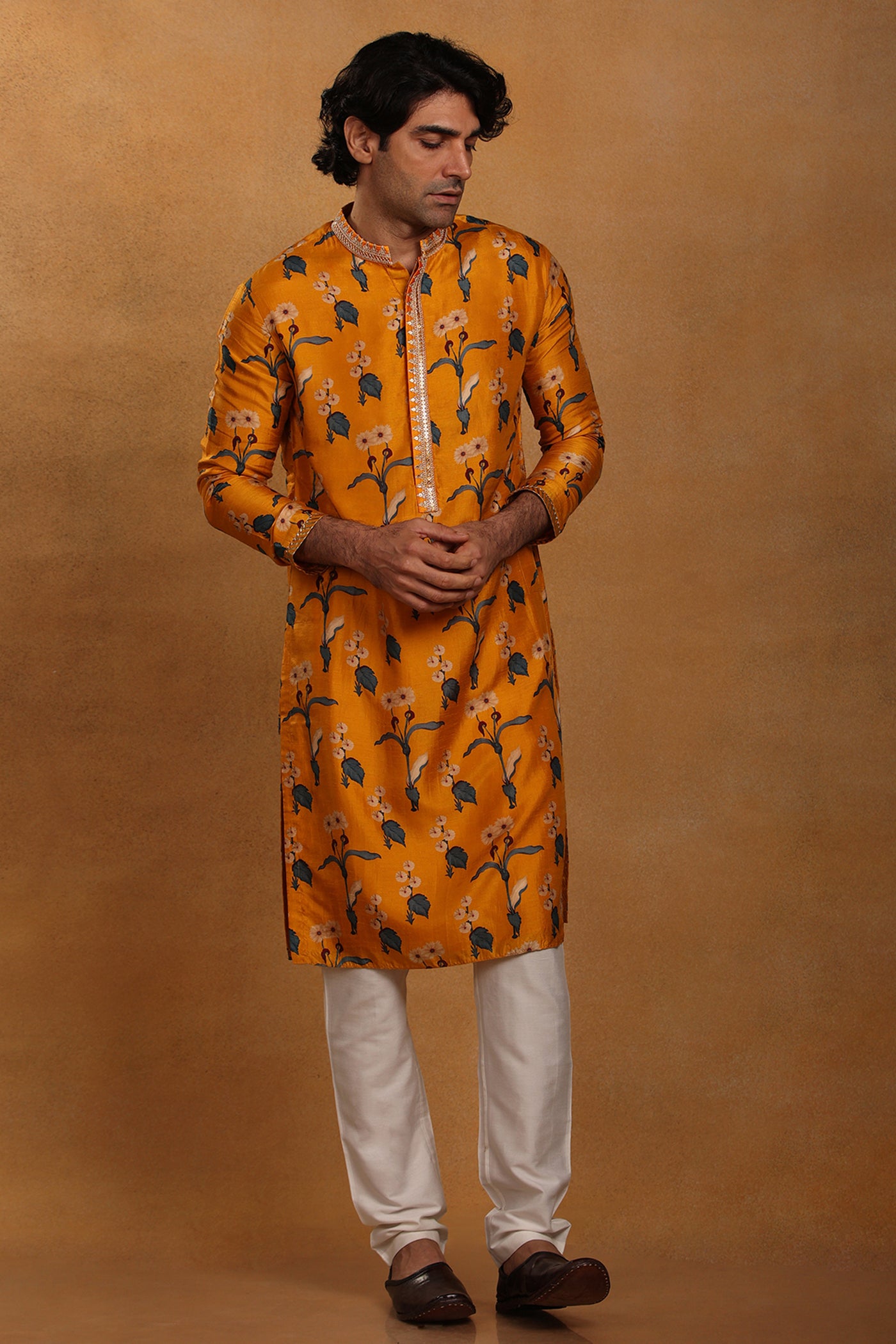 Masaba menswear Mustard Spring Blossom Kurta festive indian designer wear online shopping melange singapore