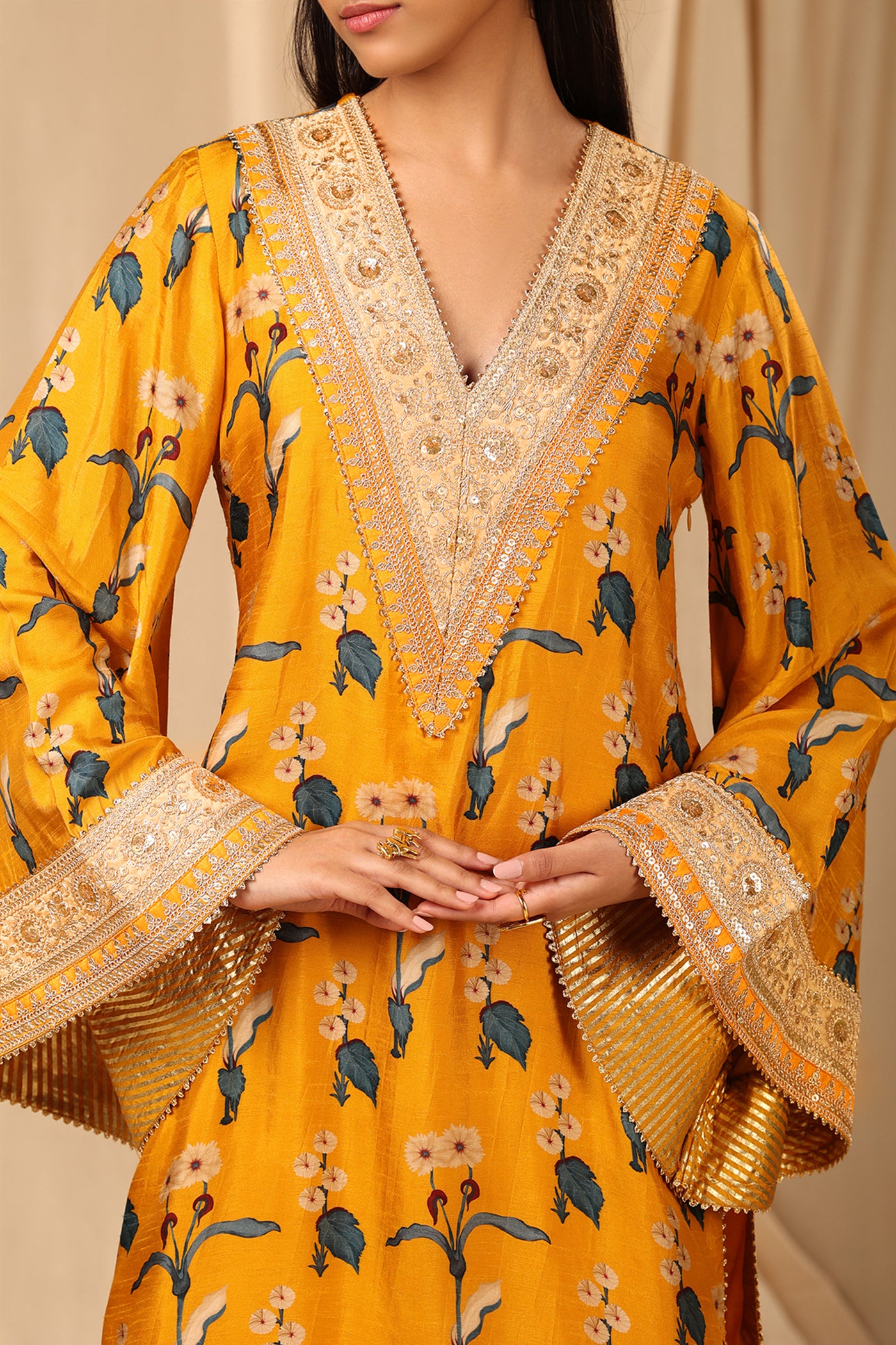 masaba Mustard Spring Blossom Kurta festive indian designer wear online shopping melange singapore