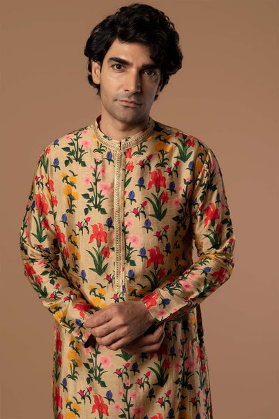 masaba menswear Oatmeal Autumn Bouquet Kurta beige festive indian designer wear men online shopping melange singapore