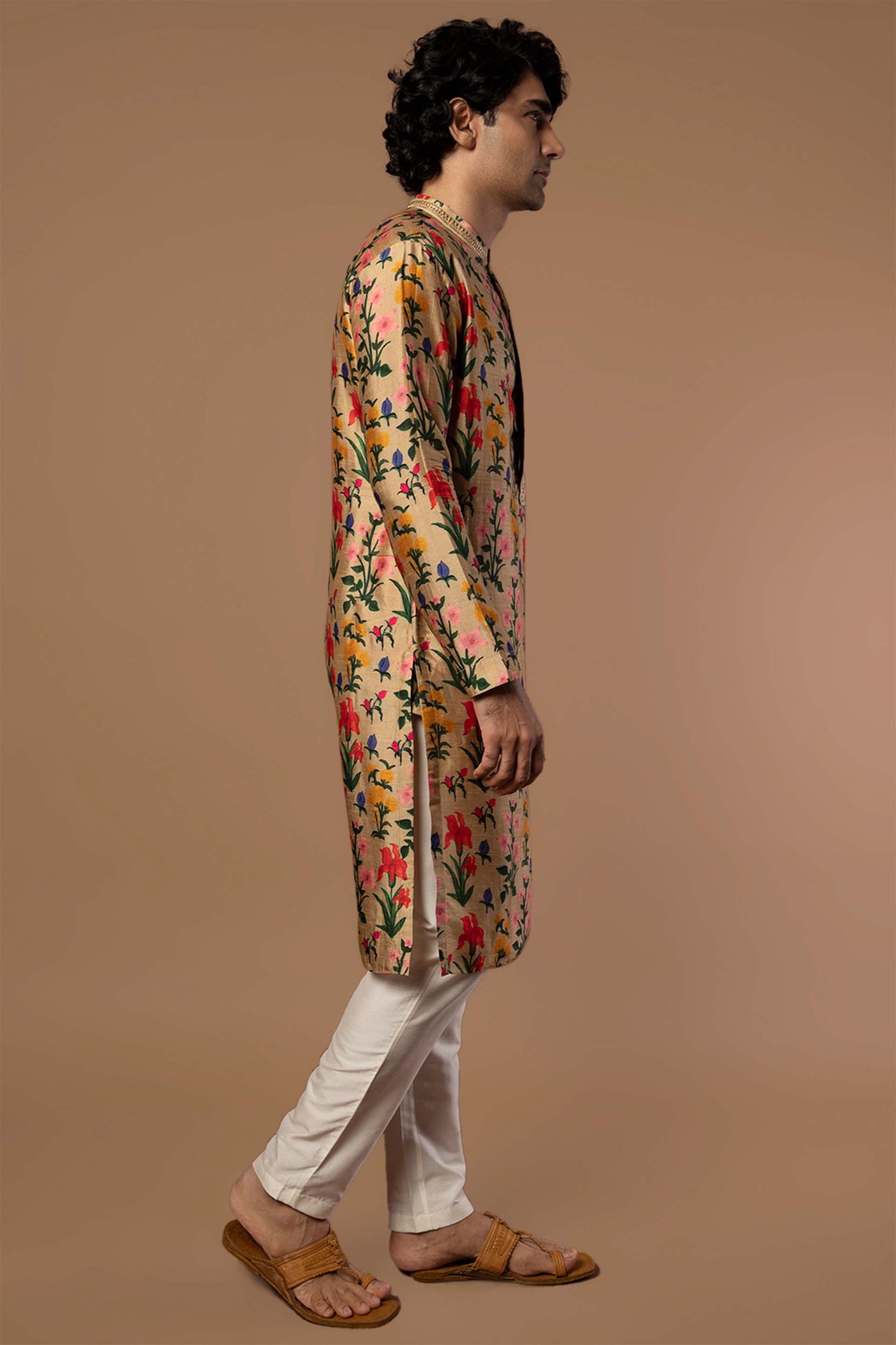 masaba menswear Oatmeal Autumn Bouquet Kurta beige festive indian designer wear men online shopping melange singapore