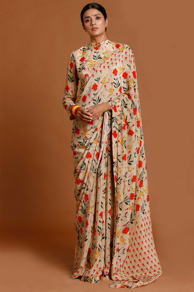 masaba Oatmeal Hummingbird Saree festive indian designer wear online shopping melange singapore
