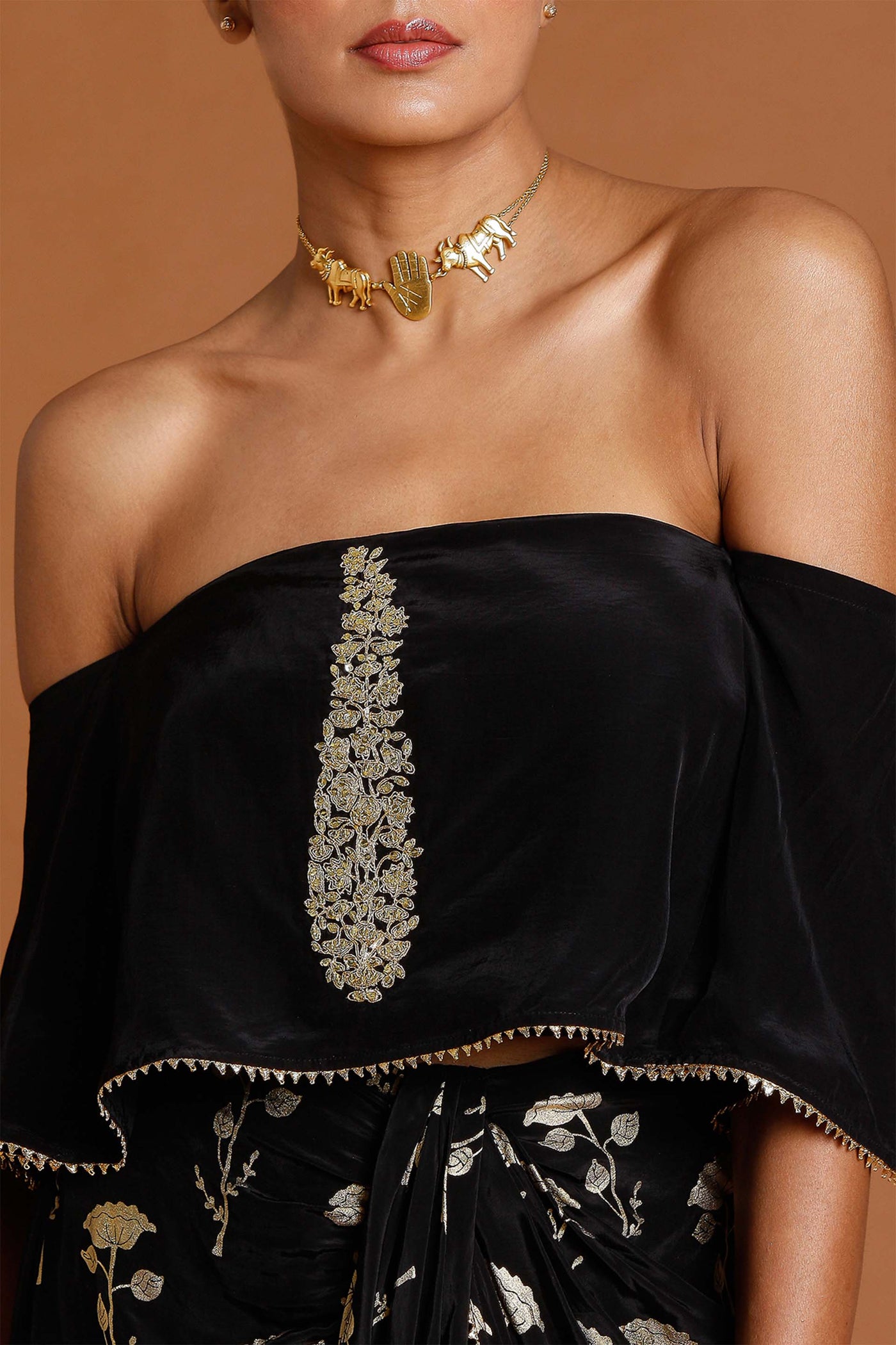 Masaba Off Shoulder Embroidered Bustier Set festive fusion indian designer wear online shopping melange singapore