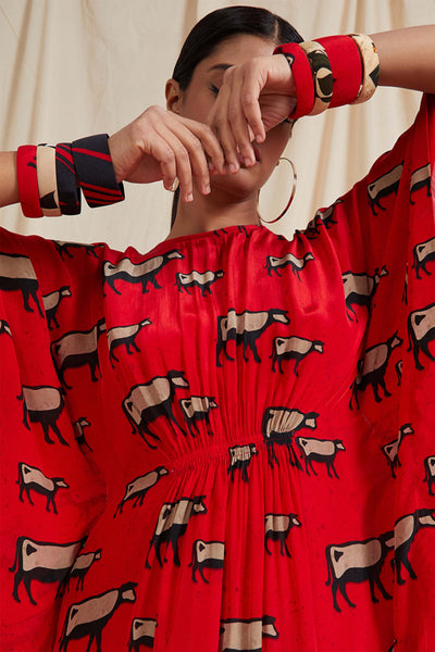 masaba Red Cow Circular Kaftan resort indian designer wear online shopping melange singapore