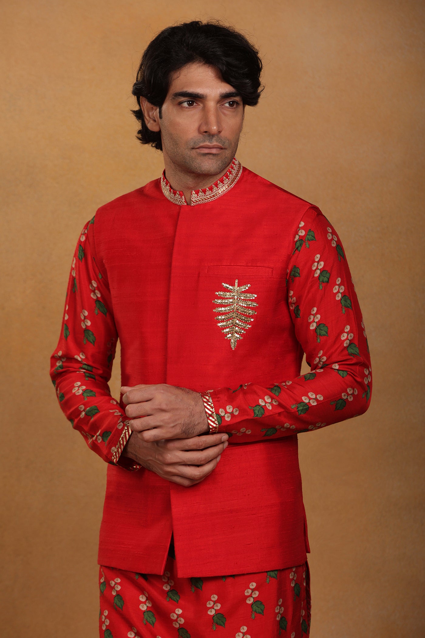 Masaba menswear Red Embroidered Bandi festive indian designer wear online shopping melange singapore