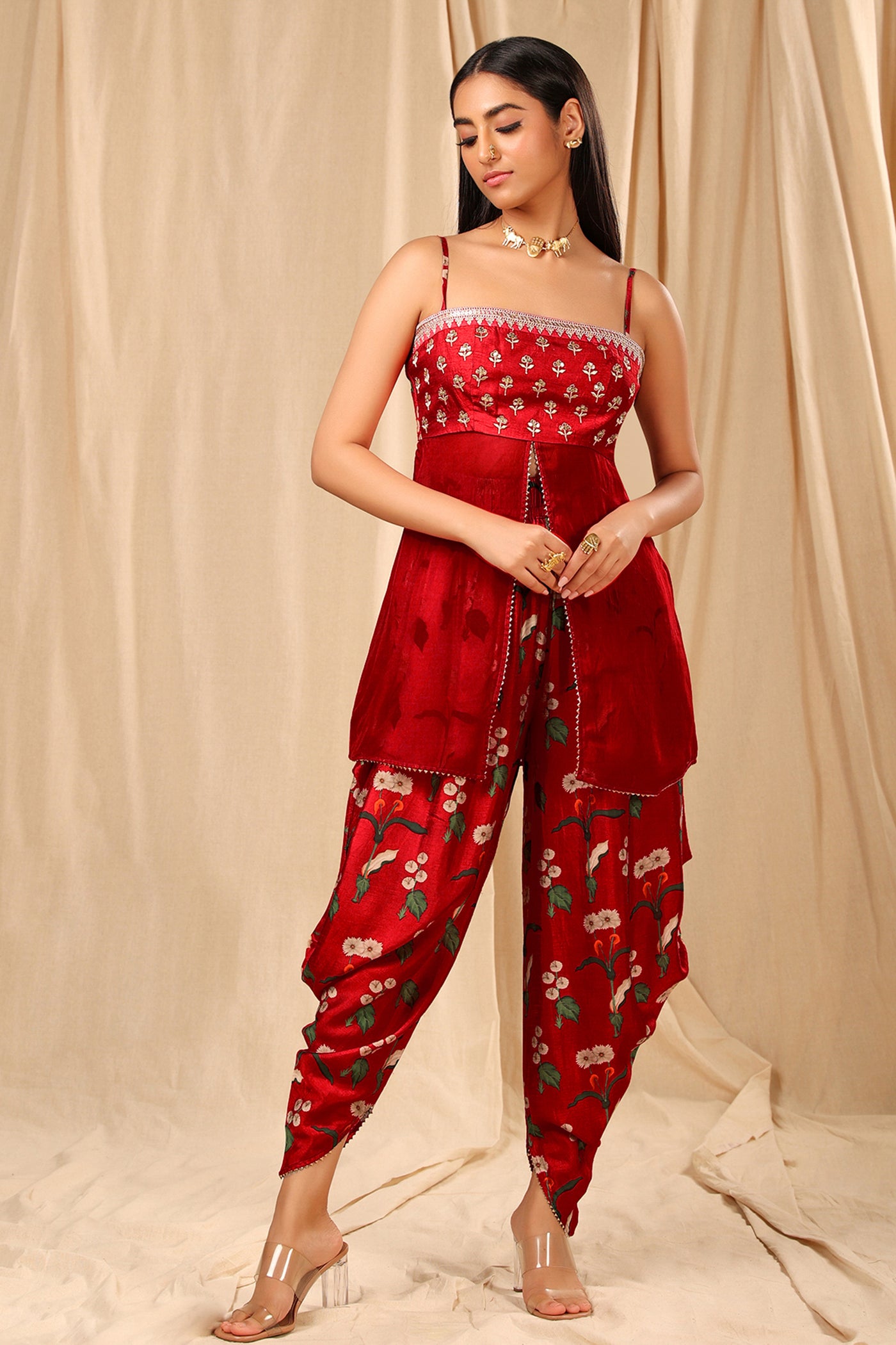 masaba Red Spring Blossom Dhoti Set festive indian designer wear online shopping melange singapore