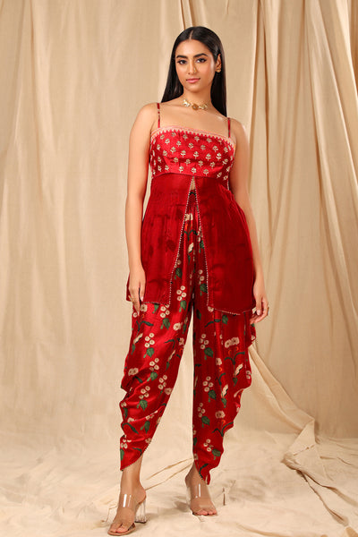 masaba Red Spring Blossom Dhoti Set festive indian designer wear online shopping melange singapore