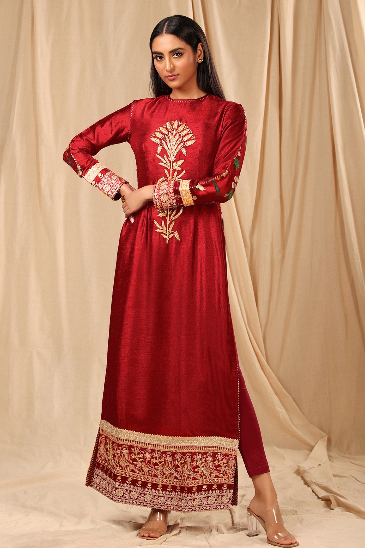 Masaba Red Spring Blossom Kurta festive indian designer wear online shopping melange singapore