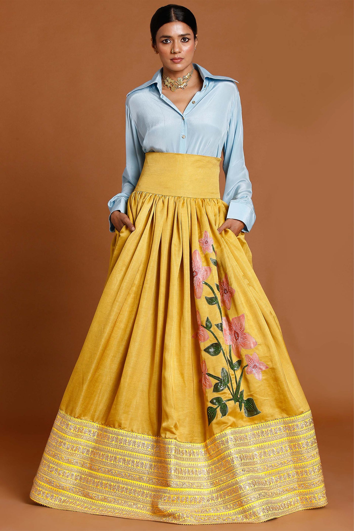 masaba Sweet And Sour Corset Lehenga yellow blue festive fusion indian designer wear online shopping melange singapore