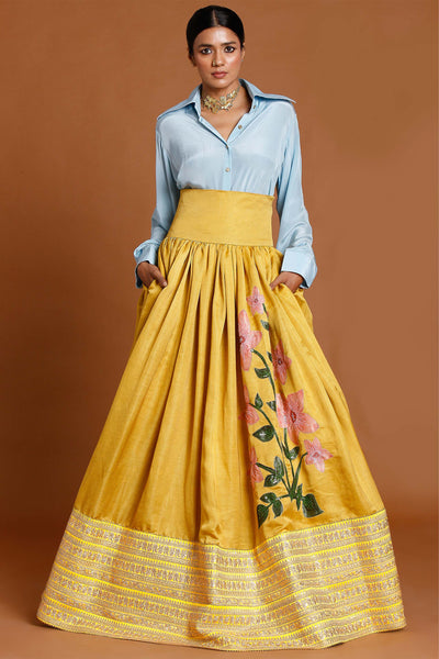 masaba Sweet And Sour Corset Lehenga yellow blue festive fusion indian designer wear online shopping melange singapore