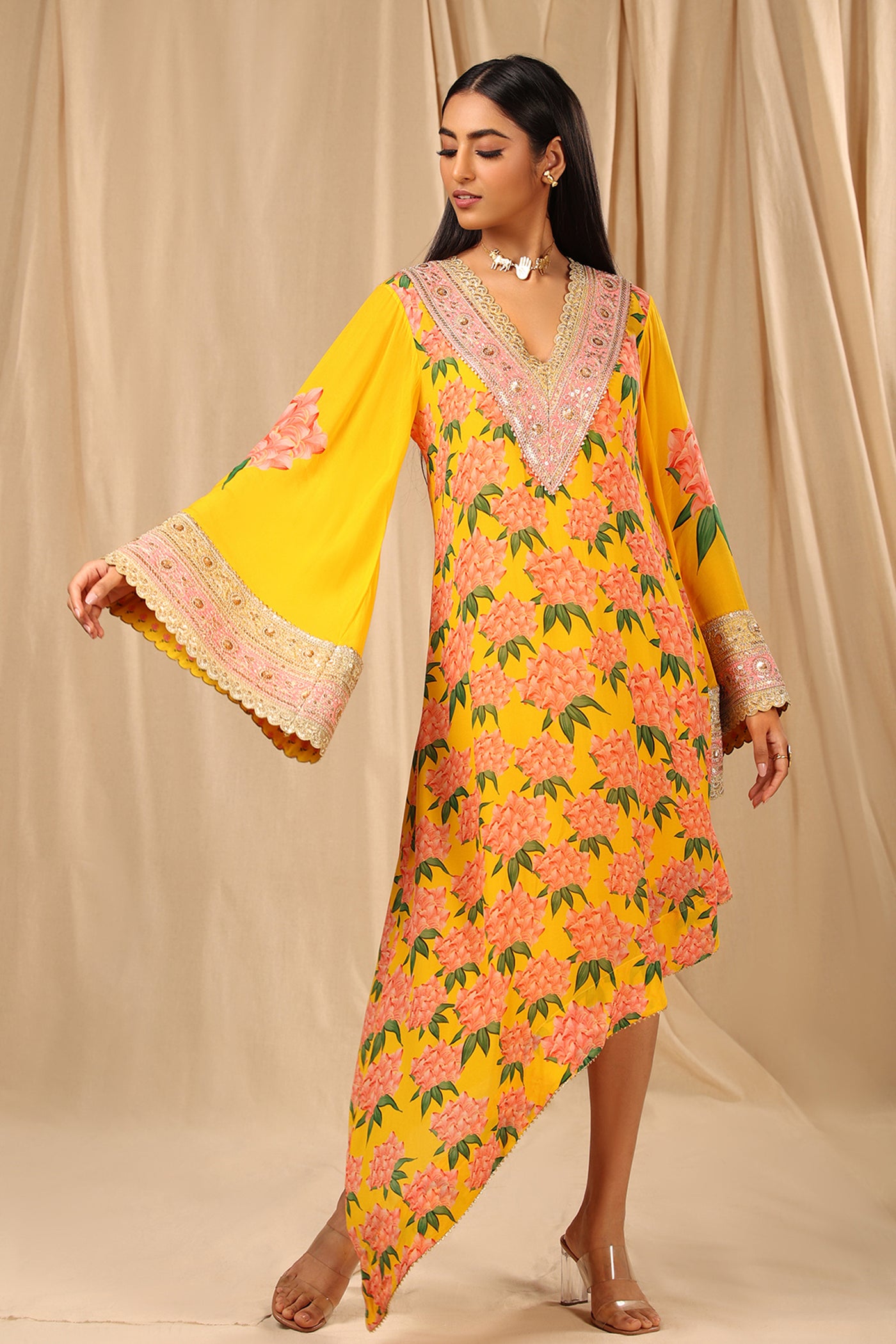 Masaba Sunshine Yellow Candy Swirl Kaftan festive indian designer wear online shopping melange singapore