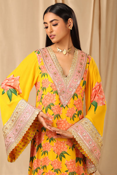 Masaba Sunshine Yellow Candy Swirl Kaftan festive indian designer wear online shopping melange singapore