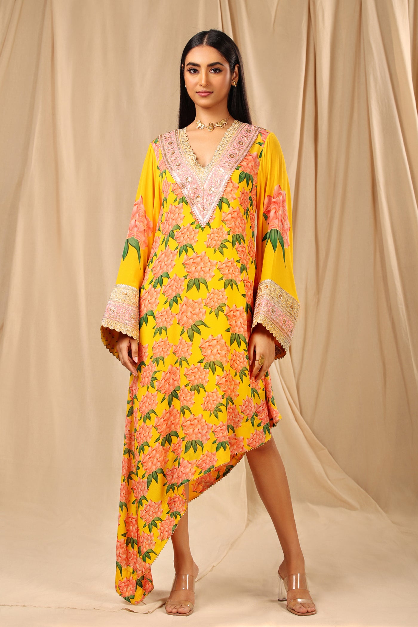 Masaba Sunshine Yellow Candy Swirl Kaftan festive indian designer wear online shopping melange singapore