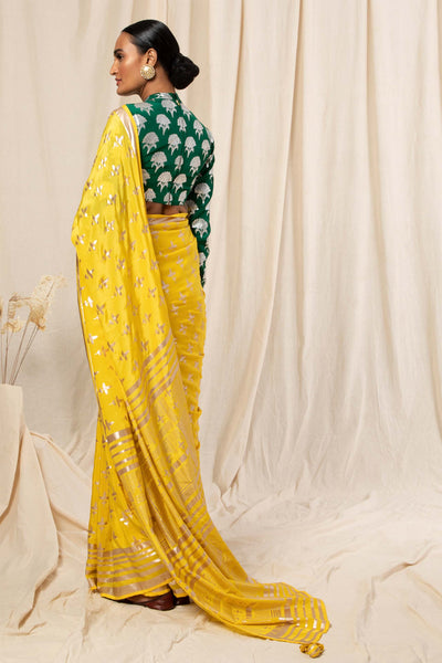 Masaba Yellow Triangular Flower Saree festive indian designer wear online shopping melange singapore