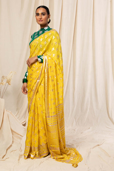 Masaba Yellow Triangular Flower Saree festive indian designer wear online shopping melange singapore