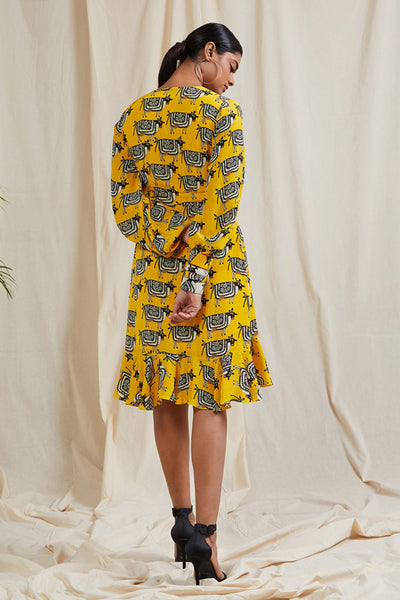 Masaba Yellow Blooming Cow Wrap Dress casual day indian designer wear online shopping melange singapore