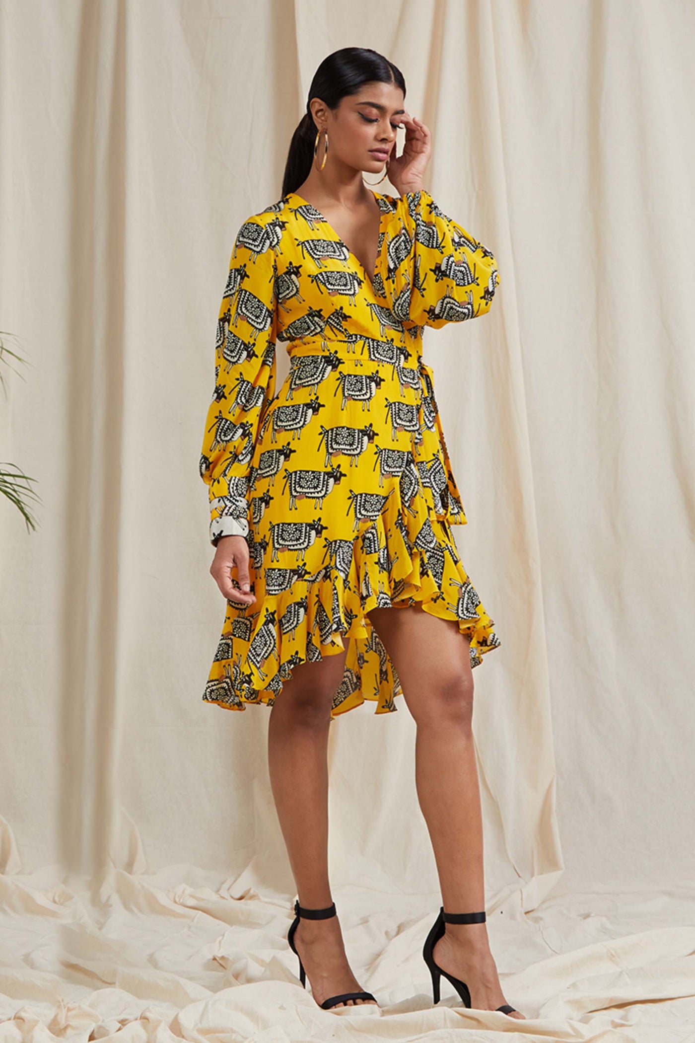Masaba Yellow Blooming Cow Wrap Dress casual day indian designer wear online shopping melange singapore