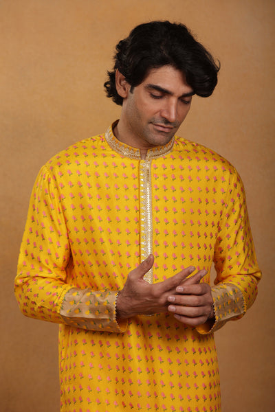 Masaba menswear Yellow Wallflower Kurta Set festive indian designer wear online shopping melange singapore