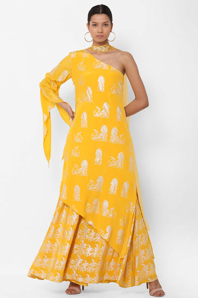 masaba Yellow White Rabbit One Shoulder Tunic Set festive indian designer wear online shopping melange singapore