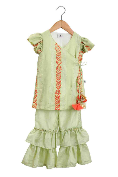 Mi dulce an'ya Layered Sharara Set mint green festive kidswear online shopping melange singapore indian designer wear