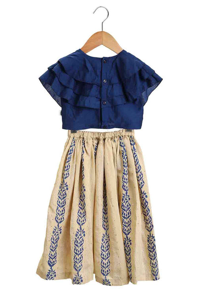 Ruffled Crop Top And Printed Skirt Set