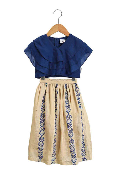 Ruffled Crop Top And Printed Skirt Set