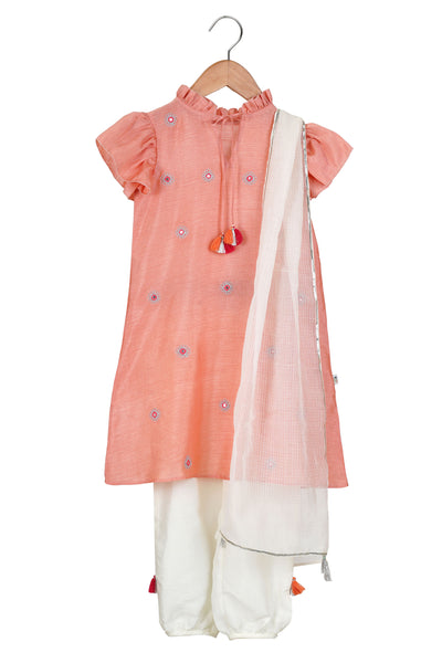 Mi ducle an'ya Blush Mirrorwork Kurta Set blush festive kidswear girls online shopping melange singapore indian designer wear