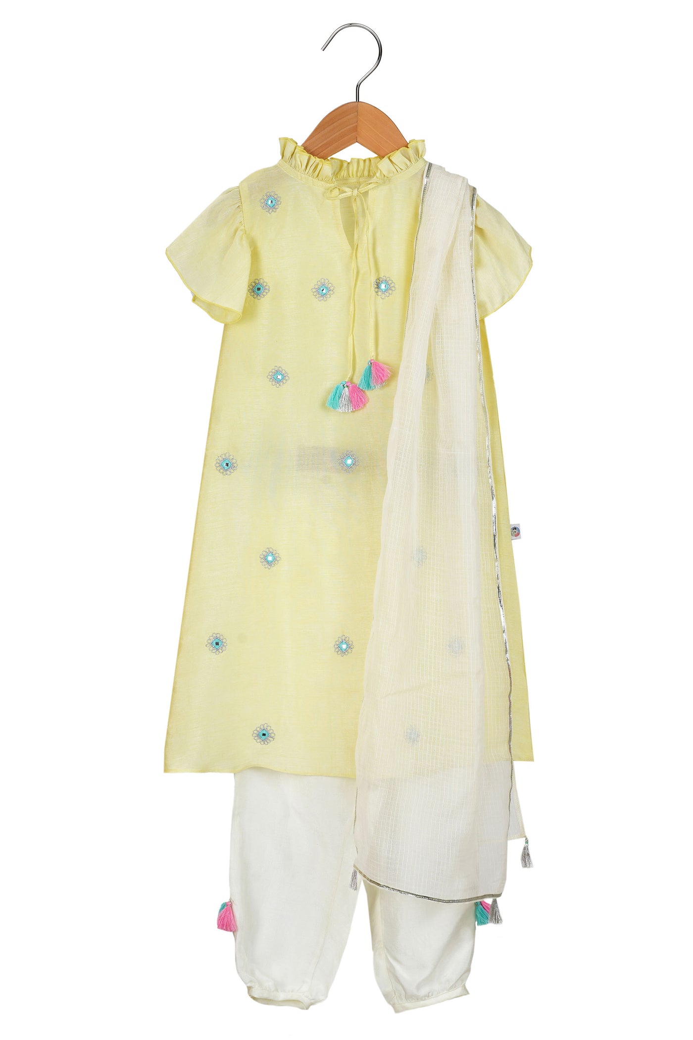 Mi dulce an'ya Lemon Mirrorwork Kurta Set festive kidswear girls online shopping melange singapore indian designer wear