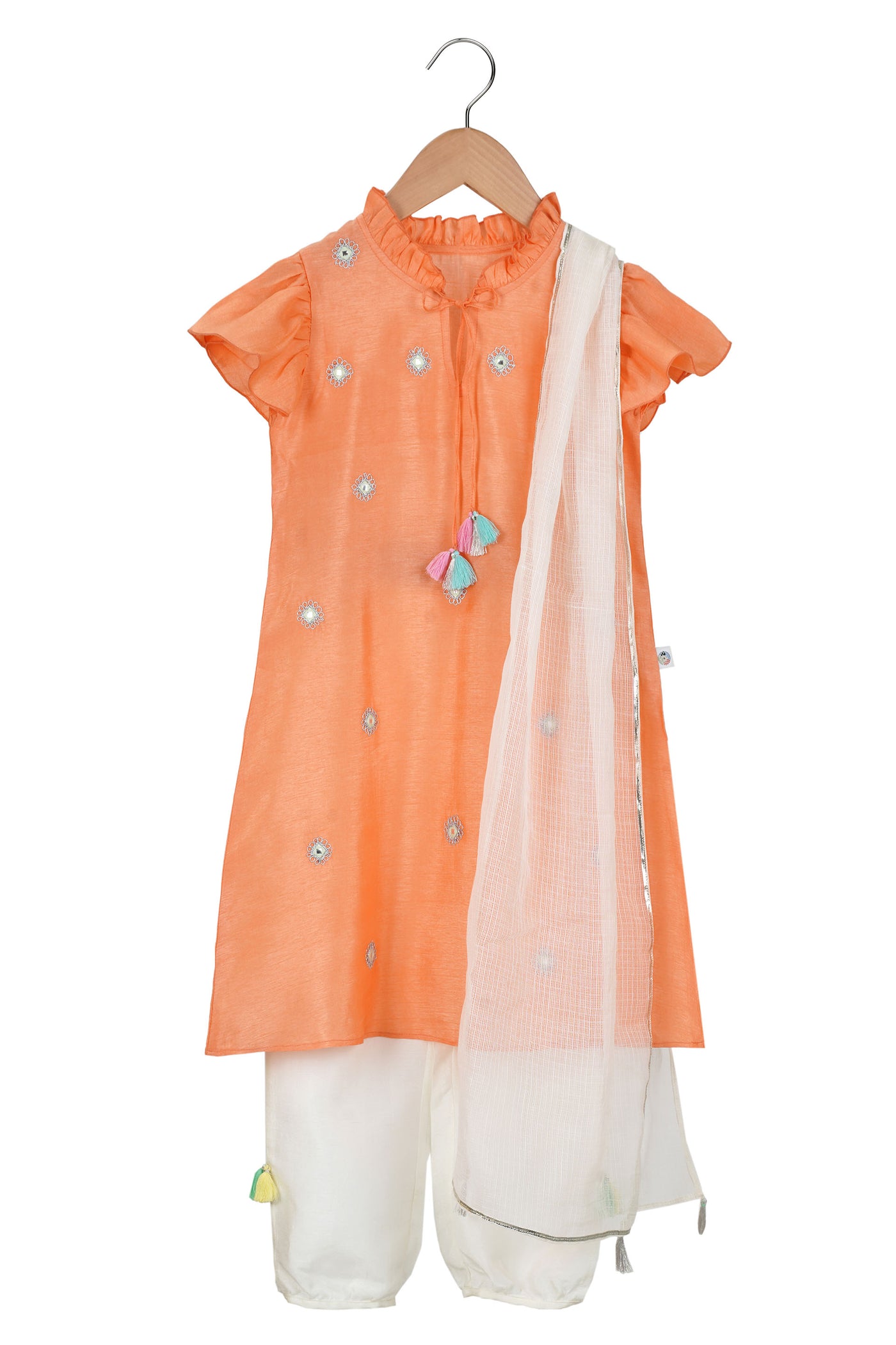 Mi ducle an'ya Peach Mirrorwork Kurta Set Peach festive kidswear girls online shopping melange singapore indian designer wear