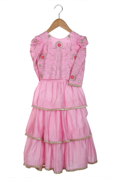 Mi ducle an'ya Pink Tiered Lehenga Pink festive kidswear girls online shopping melange singapore indian designer wear