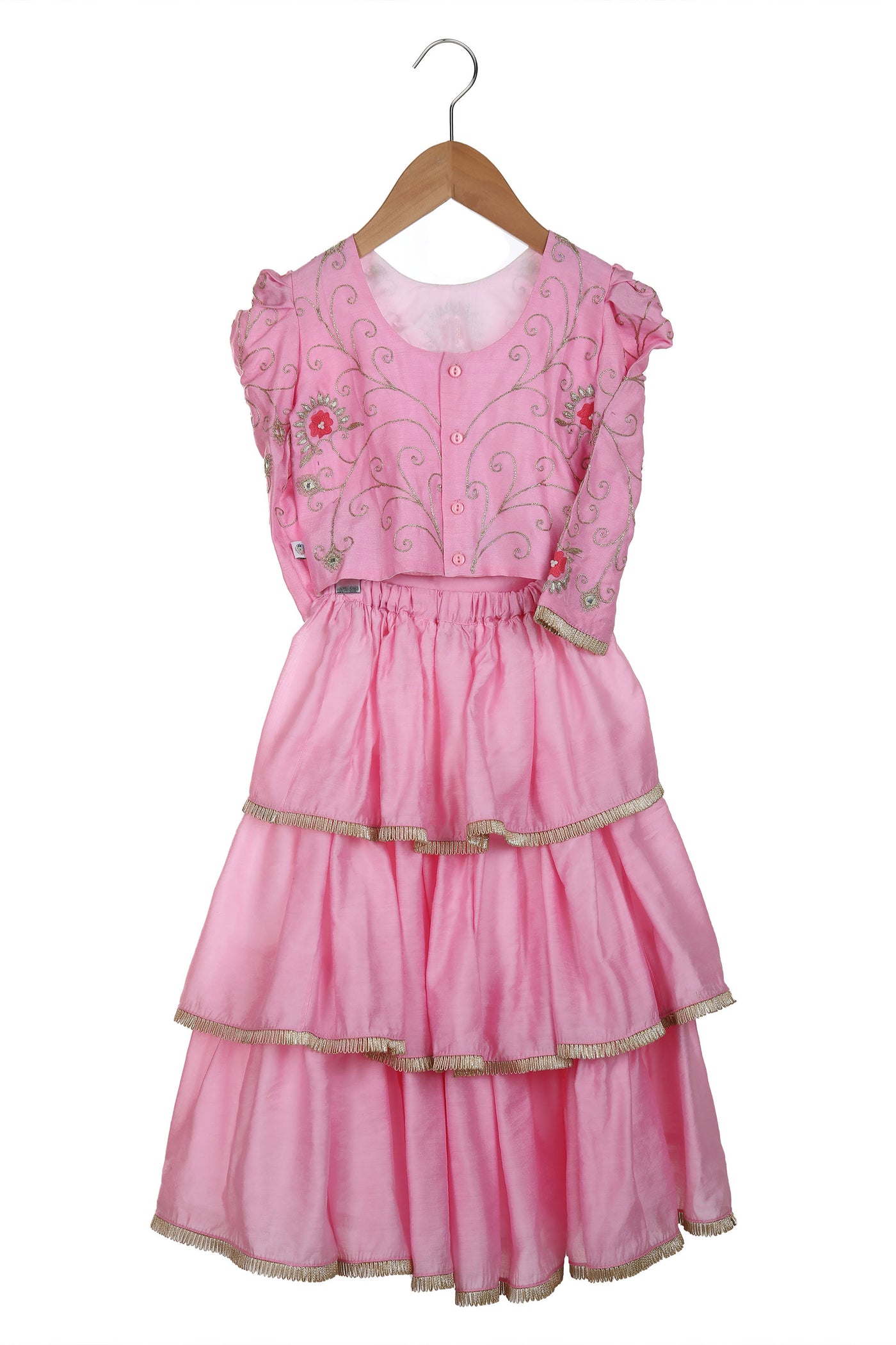 Mi ducle an'ya Pink Tiered Lehenga Pink festive kidswear girls online shopping melange singapore indian designer wear