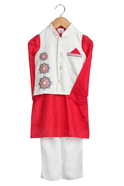 Mi ducle an'ya Red Embroidered Bandhgala Set festive kidswear girls online shopping melange singapore indian designer wear