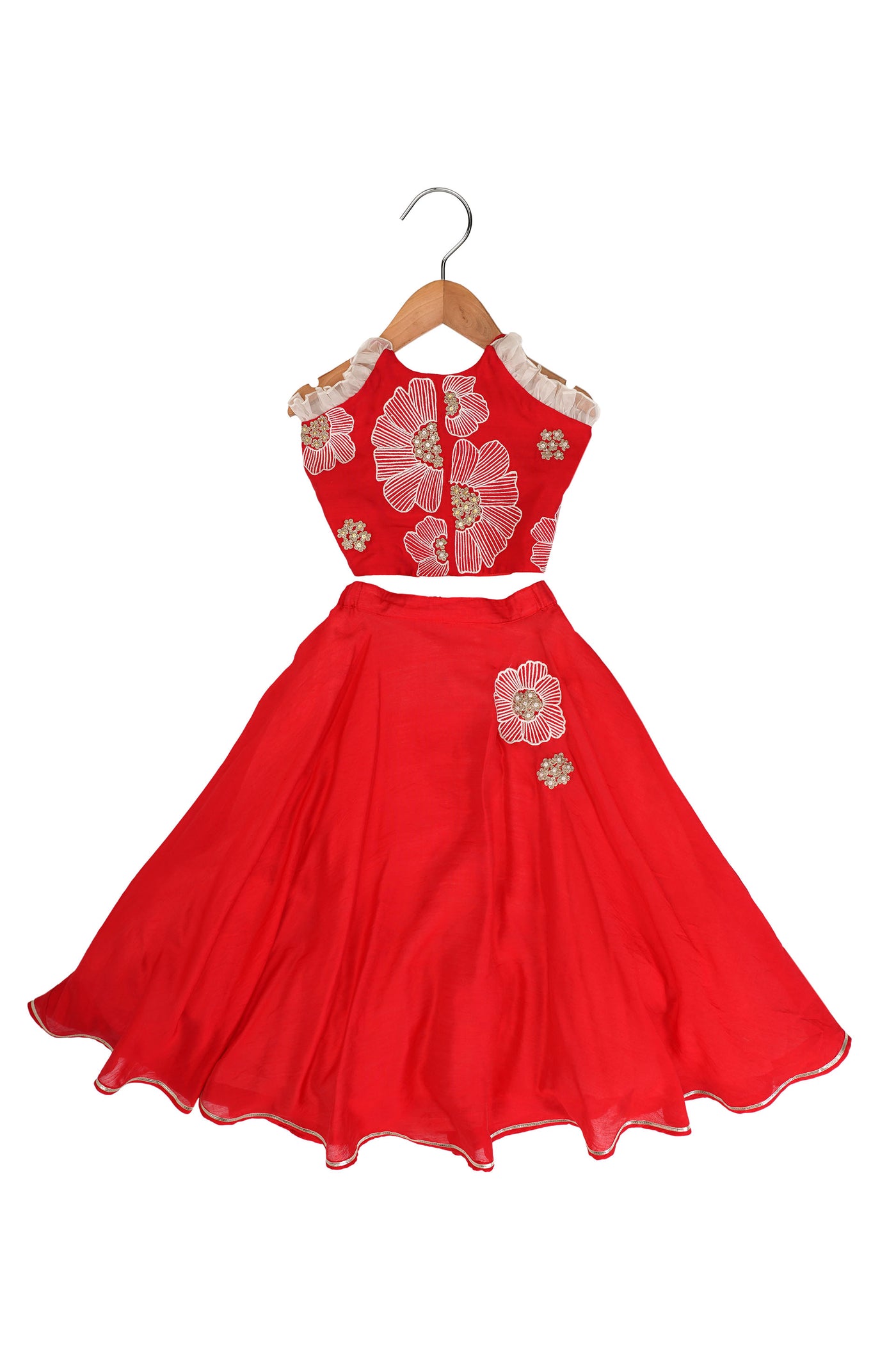 Mi ducle an'ya Red Floral Halter Lehenga Red festive kidswear girls online shopping melange singapore indian designer wear