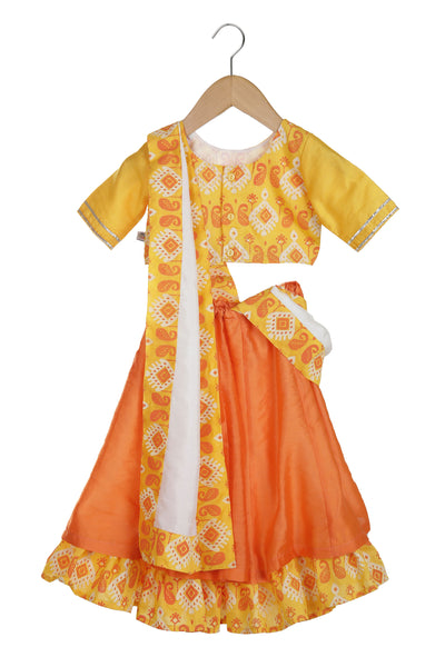 Mi ducle an'ya Saffron Bodice Lehenga Saffron festive kidswear girls online shopping melange singapore indian designer wear