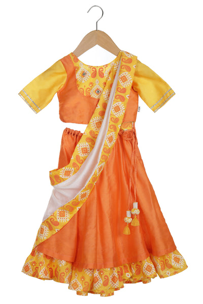 Mi ducle an'ya Saffron Bodice Lehenga Saffron festive kidswear girls online shopping melange singapore indian designer wear