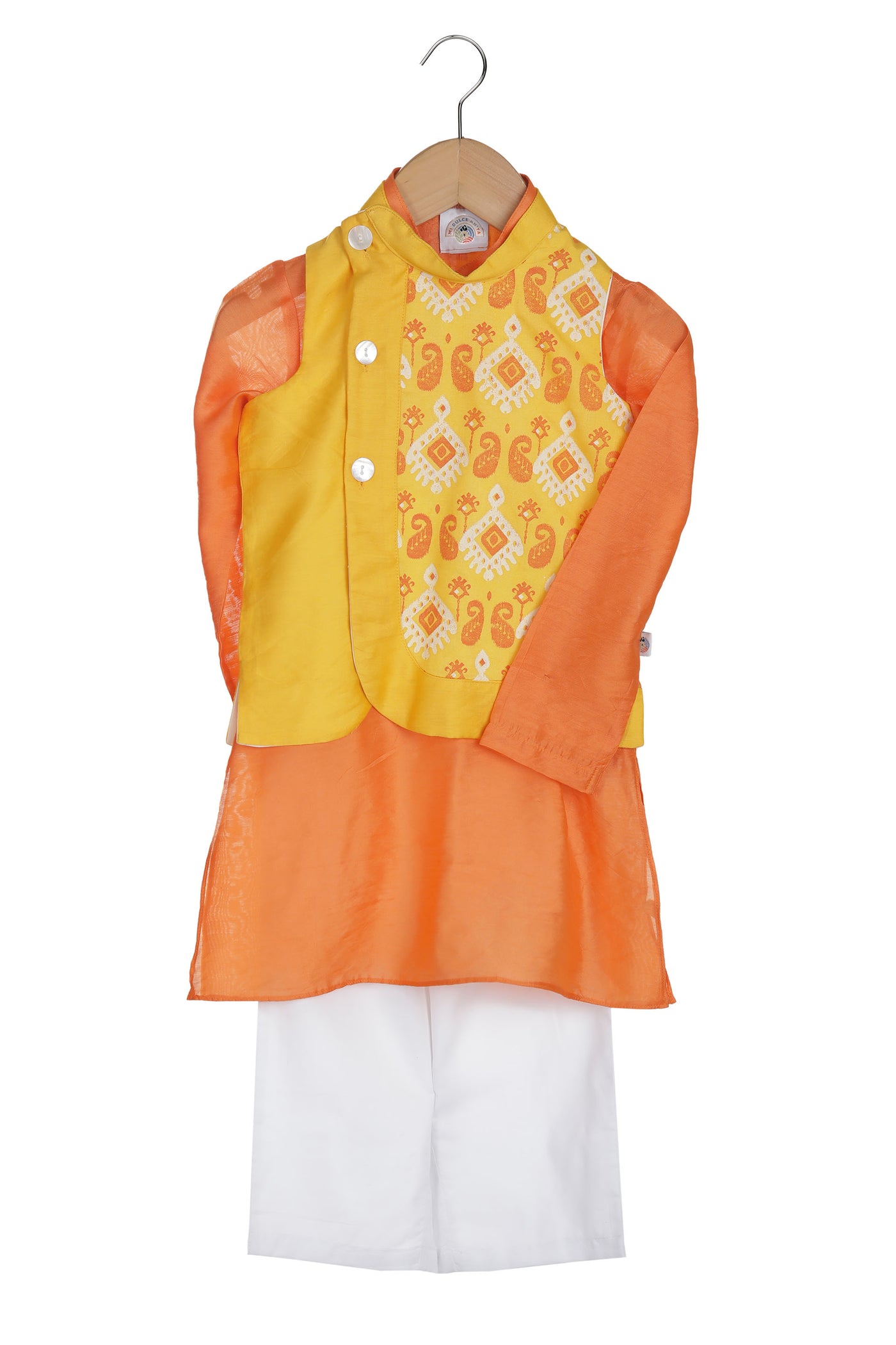 Mi dulce an'ya Saffron Side Open Bandhgala Set festive kidswear girls online shopping melange singapore indian designer wear