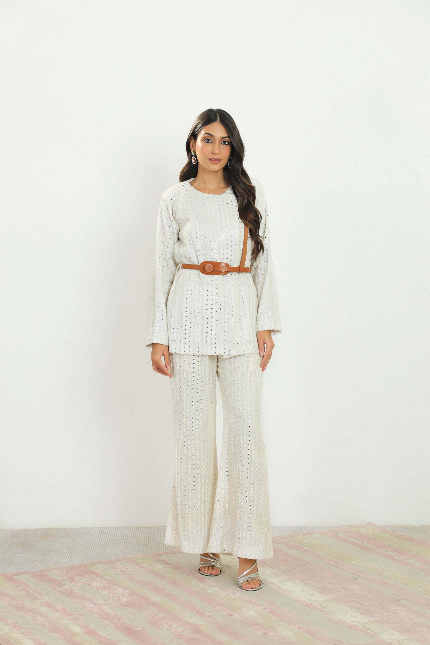 twenty nine mirrorwork bell bottoms white fusion indian designer wear online shopping melange singapore