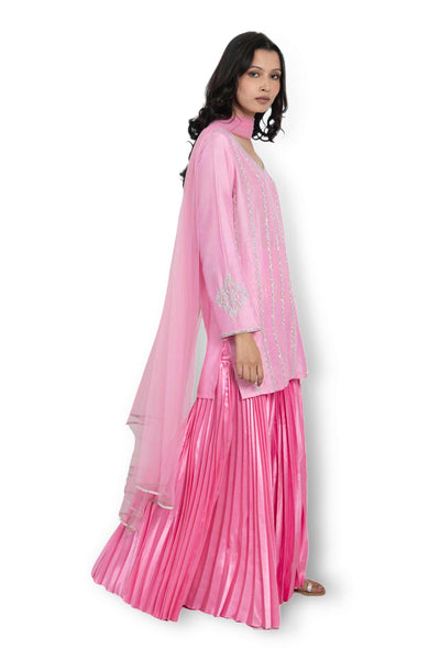 Monisha jaising Pink Pleated Sharara festive indian designer wear online shopping melange singapore