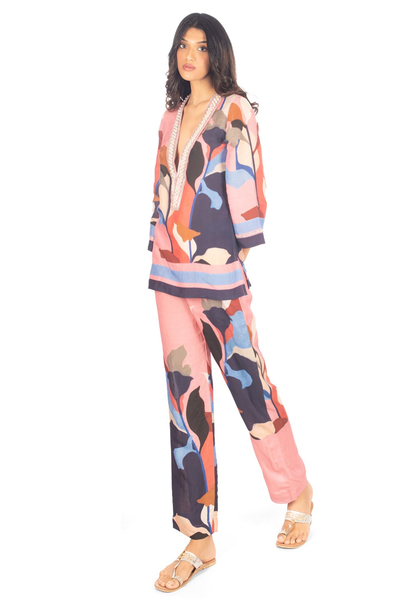 Monisha Jaising abstract set pink blue online shopping melange singapore indian designer wear