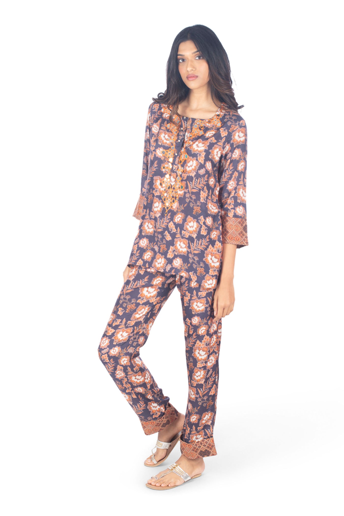 Monisha Jaising Batik set orange blue online shopping melange singapore indian designer wear