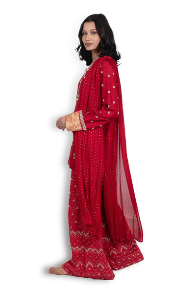 melange singapore Begum Sharara red online shopping melange singapore indian designer wear