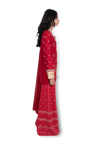 melange singapore Begum Sharara red online shopping melange singapore indian designer wear